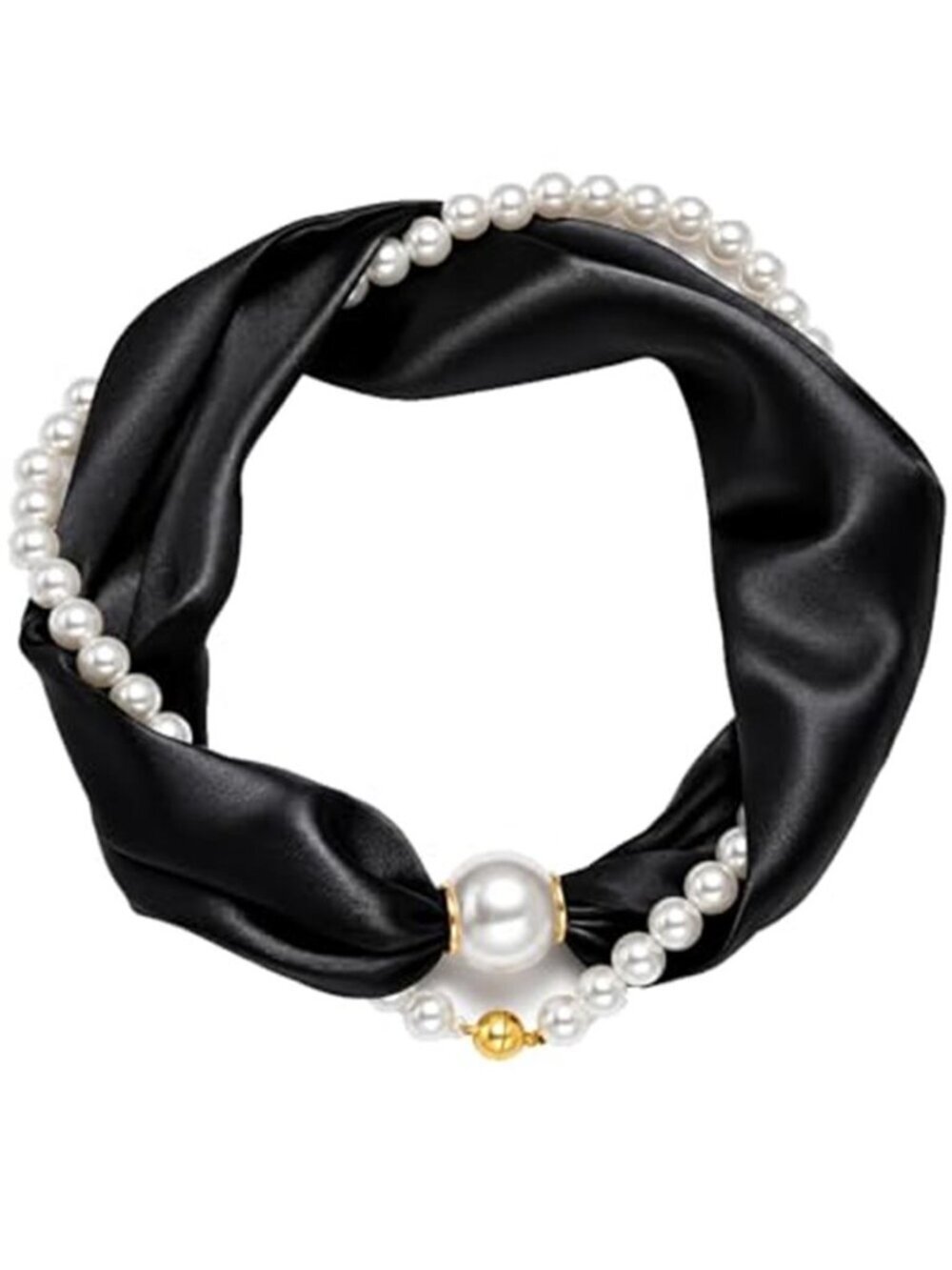 Black Silk Scarf Pearl Choker Necklace